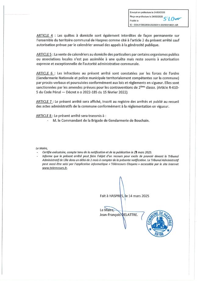 ARRETE MUNICIPAL DEMARCHAGE