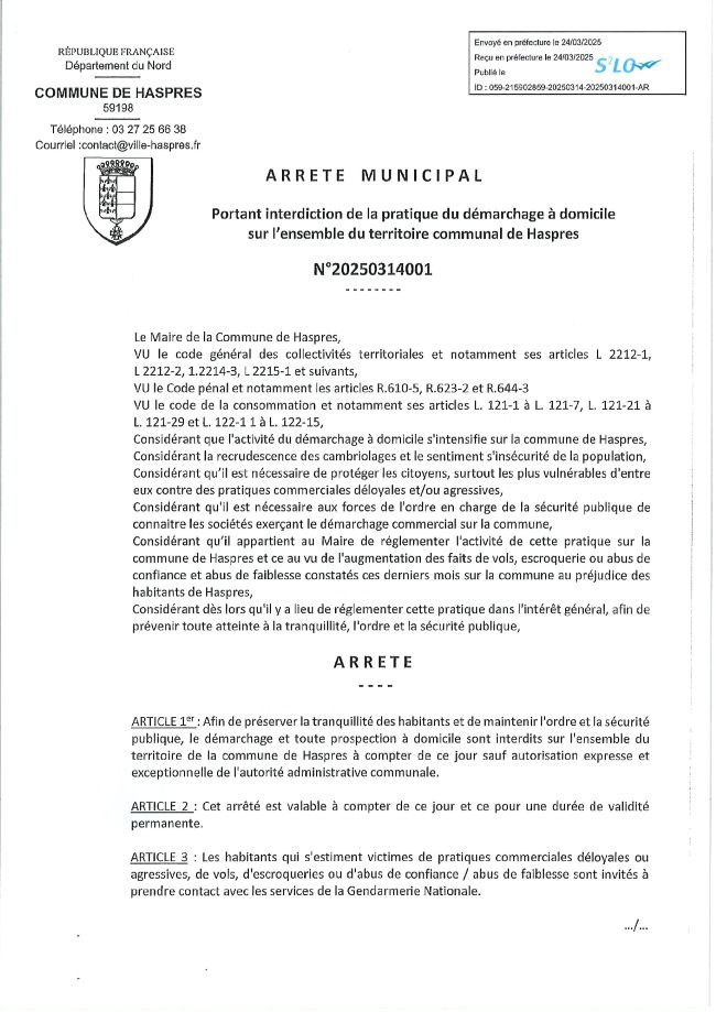 ARRETE MUNICIPAL DEMARCHAGE